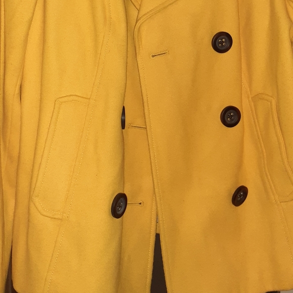 Size L new w/o tag woman yellow pea coat. - Picture 3 of 3